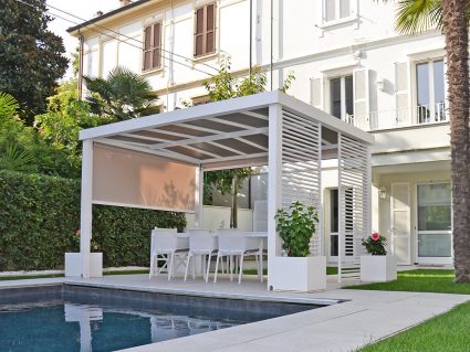 Gazebo in alluminio Lumi con tenda e fioriere
