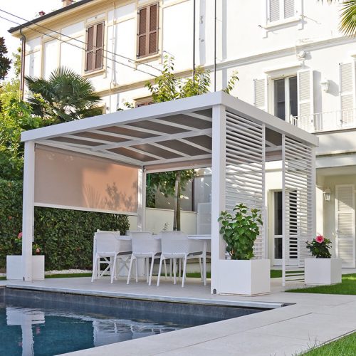 Gazebo in alluminio Lumi con tenda e fioriere