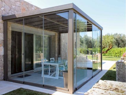 Gazebo in alluminio Lumi Unosider con vetri scorrevoli