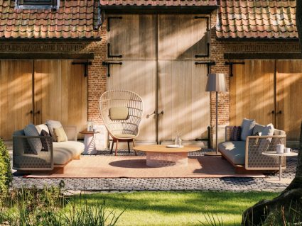 Divano tre posti e tavolo diam. 135 Mesh Kettal