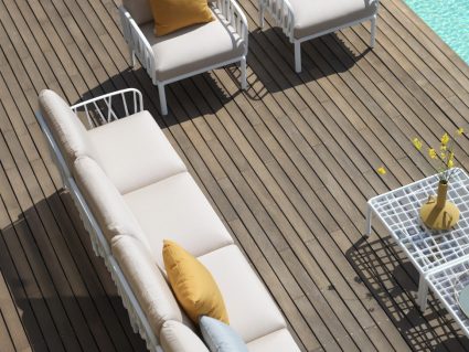 Salotto modulare Komodo di Nardi colore bianco con tavolino