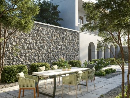 Sedia in corda sintetica con tavolo allungabile Bitta di Kettal